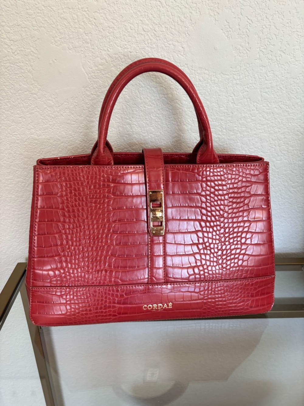 Red Faux Croc Handbag